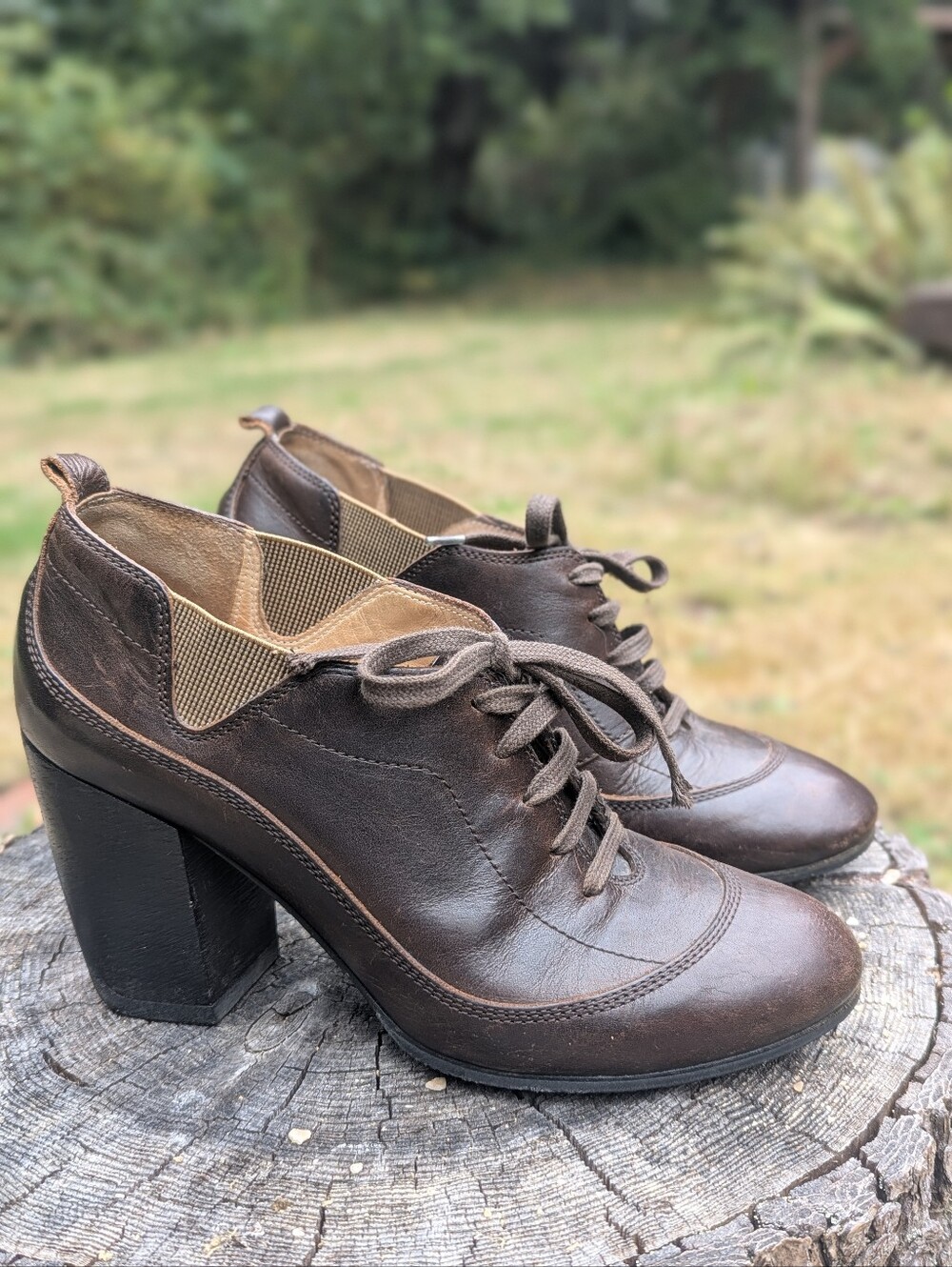 Dries Van Noten Brown Leather Lace-Up Block Heel Oxfords